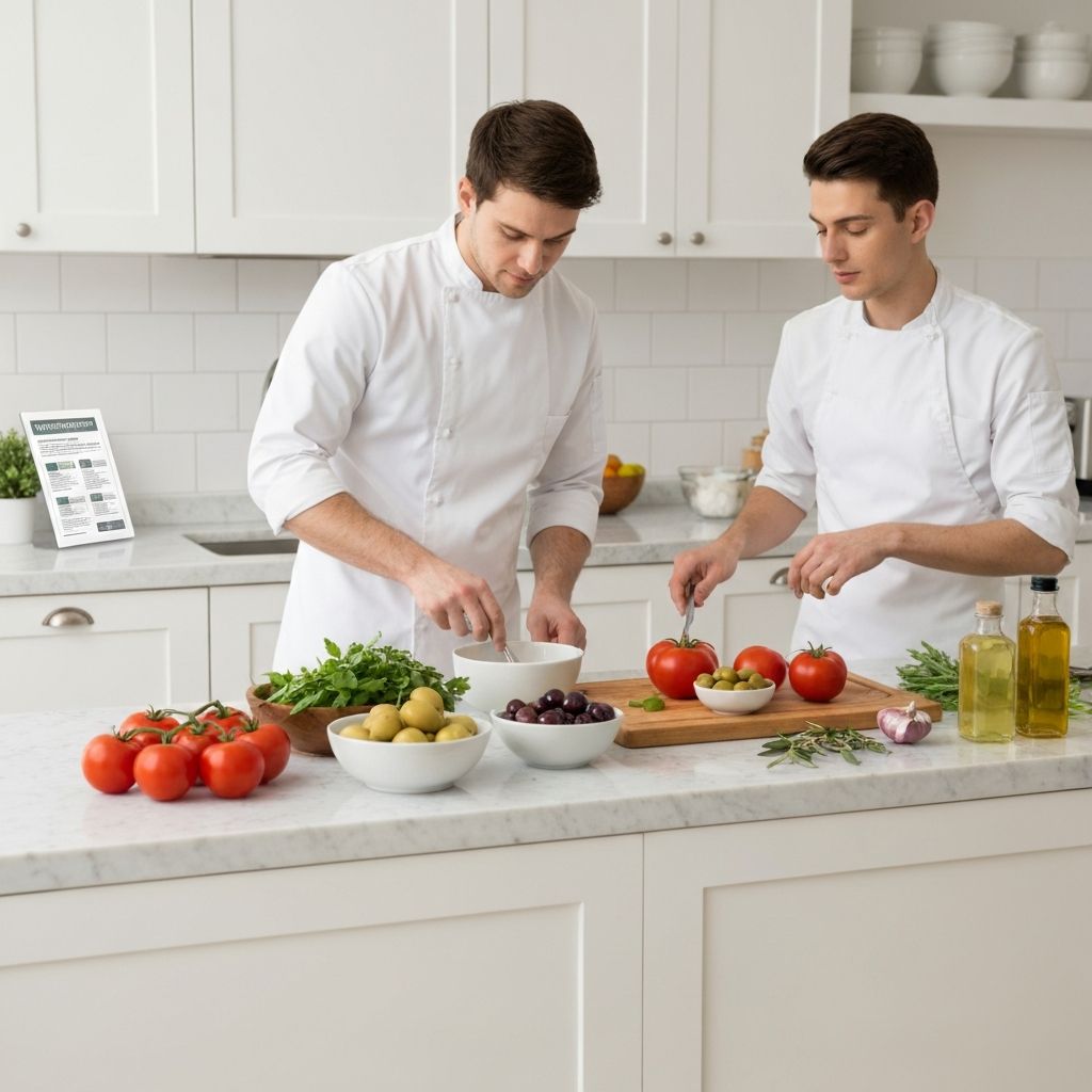 Modern kitchen with Mediterranean foods and ingredients